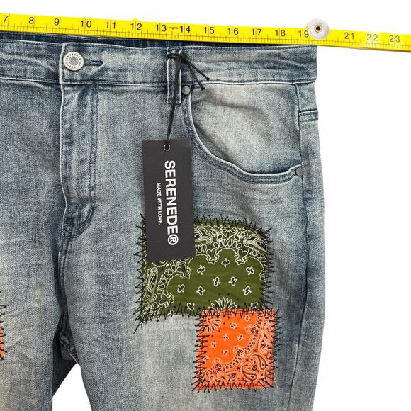 Serenede Distressed Patchwork Multicolor Embroidered‎ Ripped Jeans Mens 40 - Picture 8 of 10